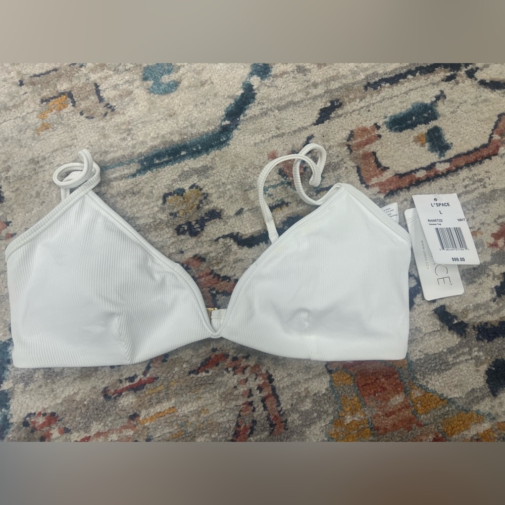 l*space White Ribbed Triangle Bralette